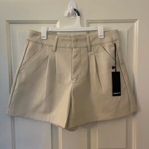 Cream Faux Leather Shorts